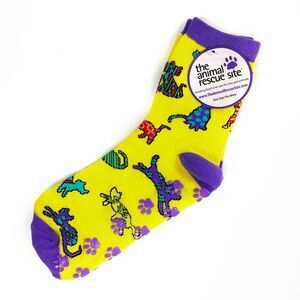 Anti-Skid Colorful Cats Socks with Purple PVC Paw Shaped Grips Women's OS